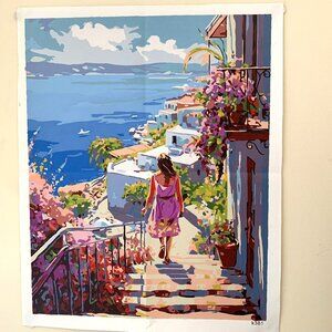 Mediterranean Decor Art Painting Paint‑By‑Number Completed Unframed 16X20 inches
